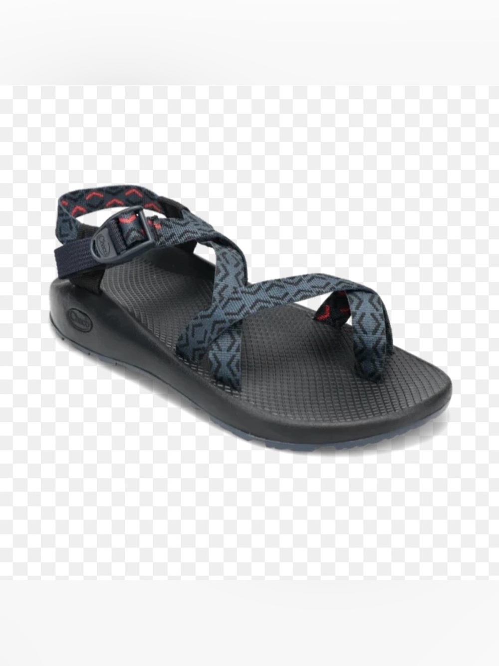 Chaco Men's Sandal - Black with Navy Pattern and Red Accents